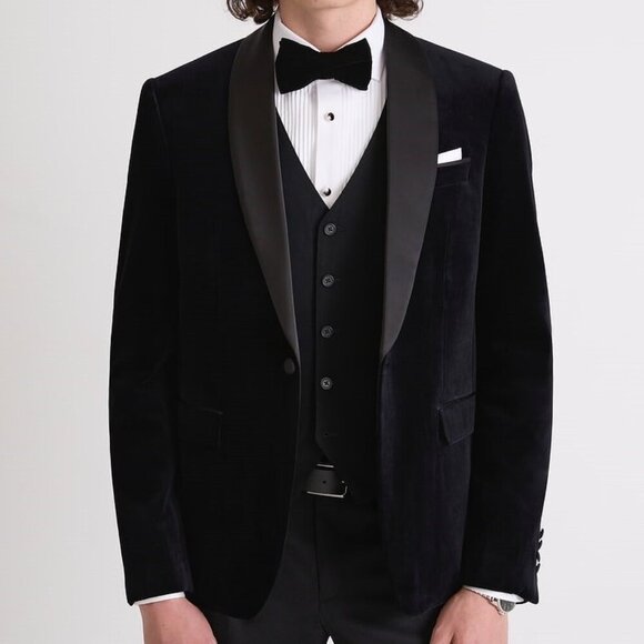 Zara Men's Black Velvet Tuxedo Jacket 38 Reg - Picture 1 of 9